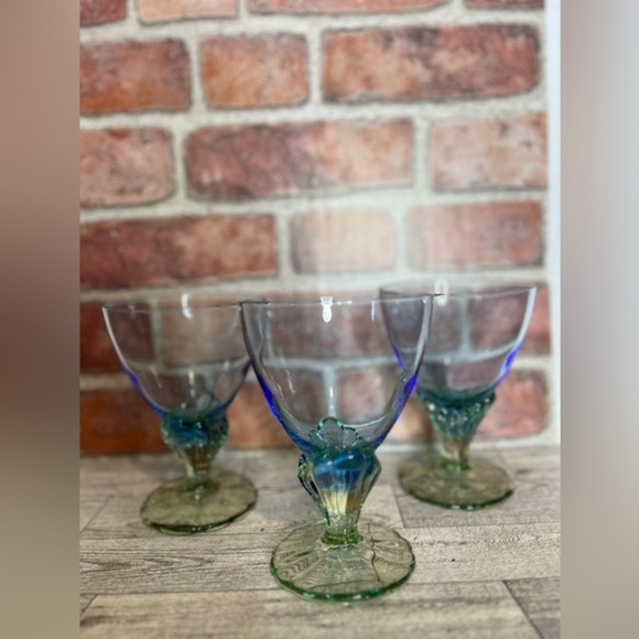 Vintage Other - Bormioli Rocco Bahia Blue and Green Art Nouveau Style Ombre Glasses set 3
